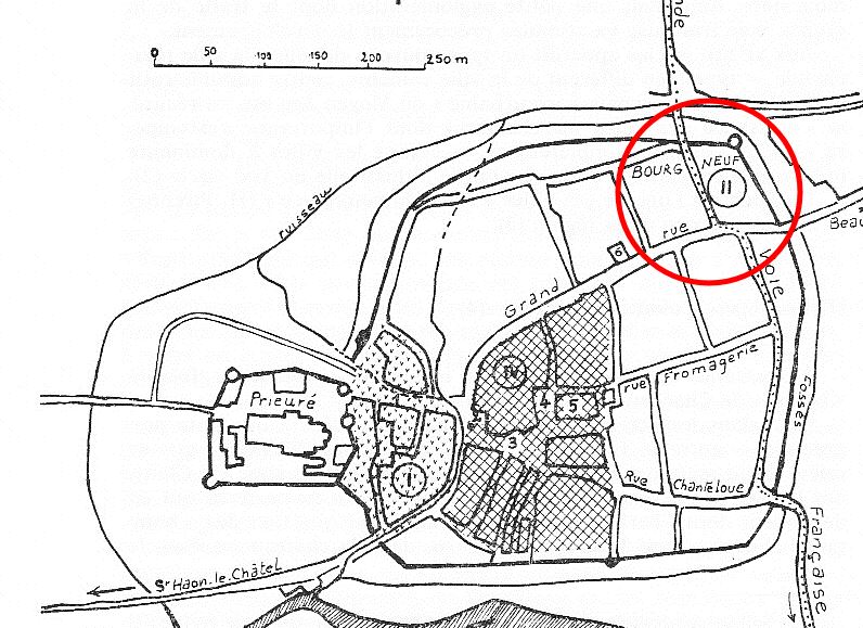 La localisation du bourg neuf, carte tracée par E. Fournial